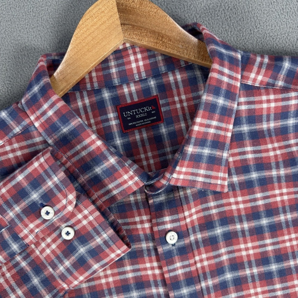 UNTUCKit Shirt Mens 3XL Blue Red Plaid Lightweight Polyester Spandex Office Prep